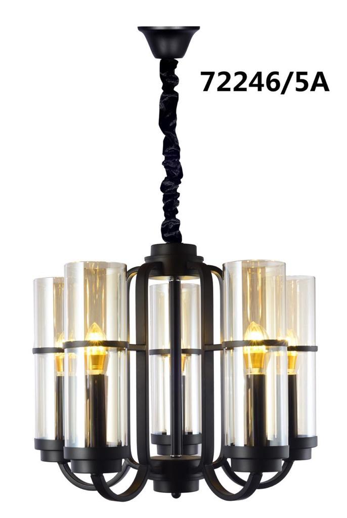 Modern brass and glass chandelier featuring